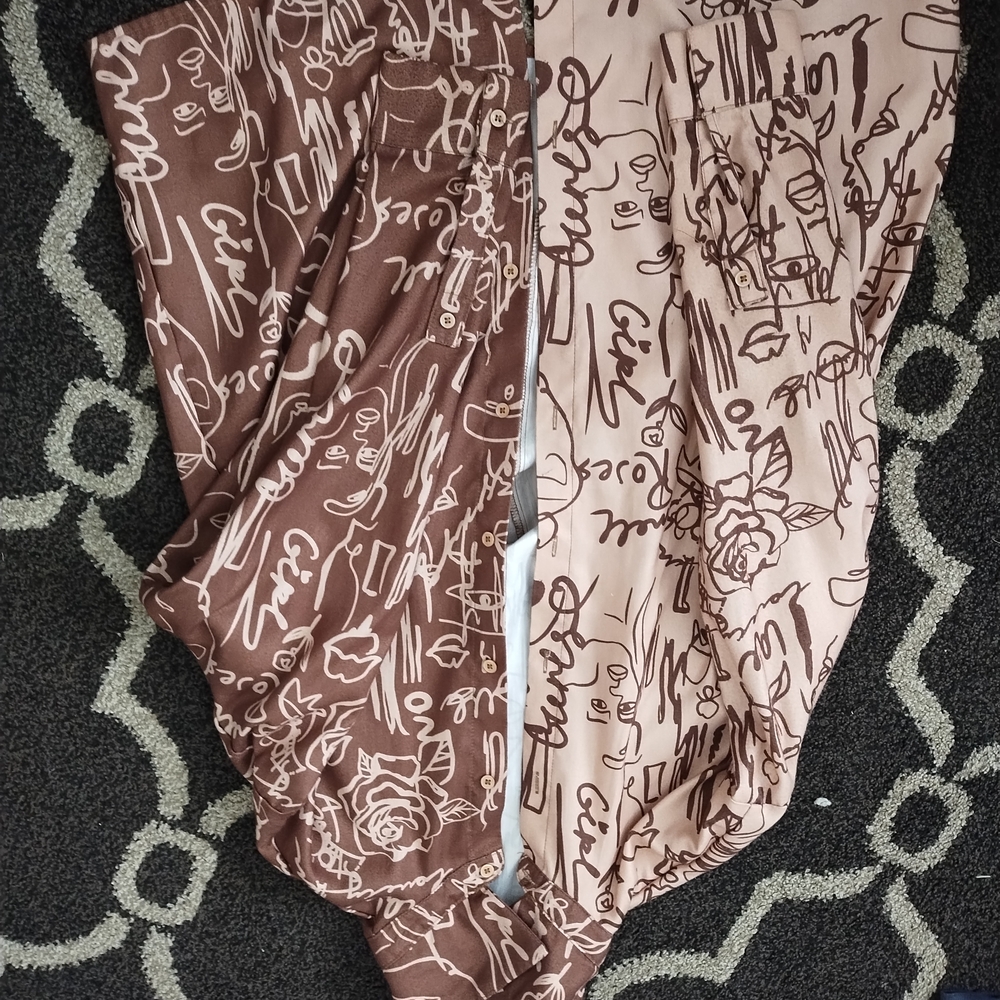 SHEIN Graphic Print Pants in Brown and Cream